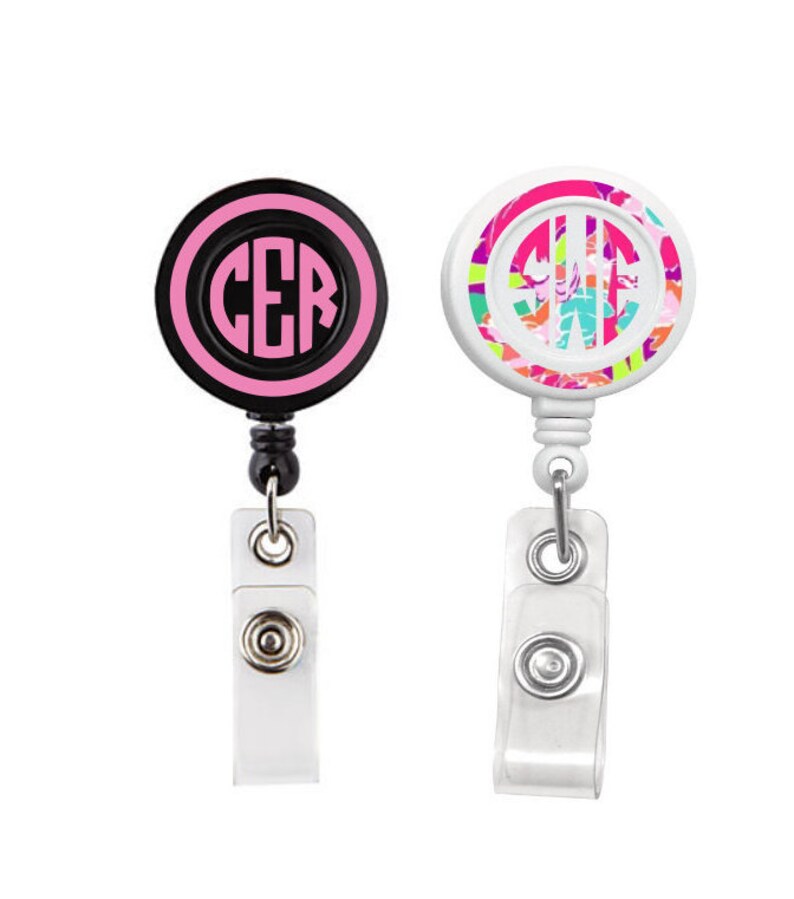 Retractable Badge Holder Monogram Badge Reel Personalized Etsy