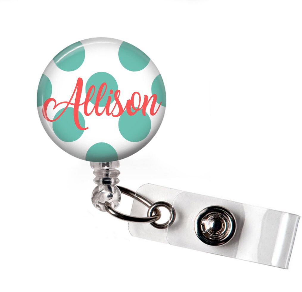 RN Badge Reel, ID Badge Reel, Medium polka dot badge reel, Monogram B…
