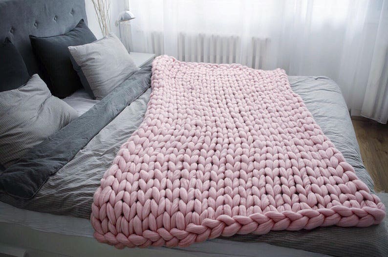FREE SHIPPING. Chunky knit Blanket. Knitted blanket. Merino Etsy