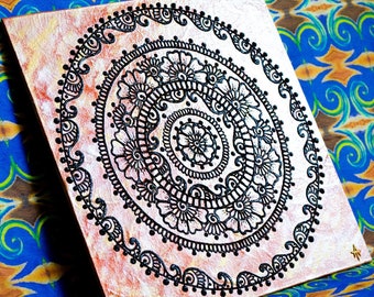 Orange Gold Seven Flowers Mandala Henna Painting - Wall Art Home Decor. Meditation. Energy. Spiritual. Sacral Art - Original Author's work