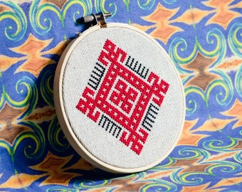 Bereginya Lada - Slavic Amulet for House - Wood Hoop Art - Embroidered Linen Cloth - Transforming Space