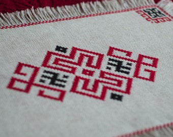 Cloth of linen with embroidery ( Slavic symbols ). Ognivo. Dukhobor. Ognevitsa.