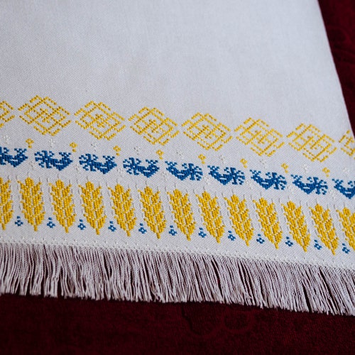 Table Cloth with Embroidery. Runner. Towel. Traditional Slavic Symbol - Belobog - shops Bird - Spikelets - Slavic Pagan Symbol