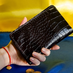 Portmone « Gallant » Mans Leather Wallet, Embossed Genuine Leather , Dark Brown Leather Clutch, Travel Wallet - Grand Tartaria