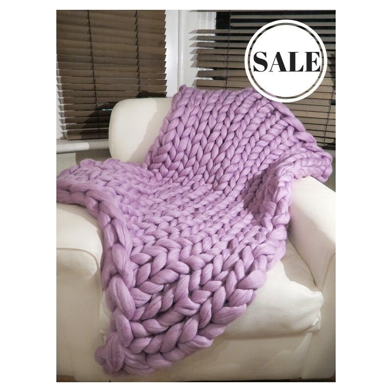 READY TO SHIP Lavender Purple Super chunky knit blanket 100 Etsy
