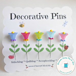 Floral Sewing Pins: Handmade Decorative Quilting Pins, Set of 5