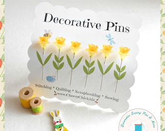 Daffodil Sewing Pins - Decorative Sewing Pins - Garden Pins - Push Pins - Scrapbooking Pin - Bulletin Board Pin - Gift for Quilters