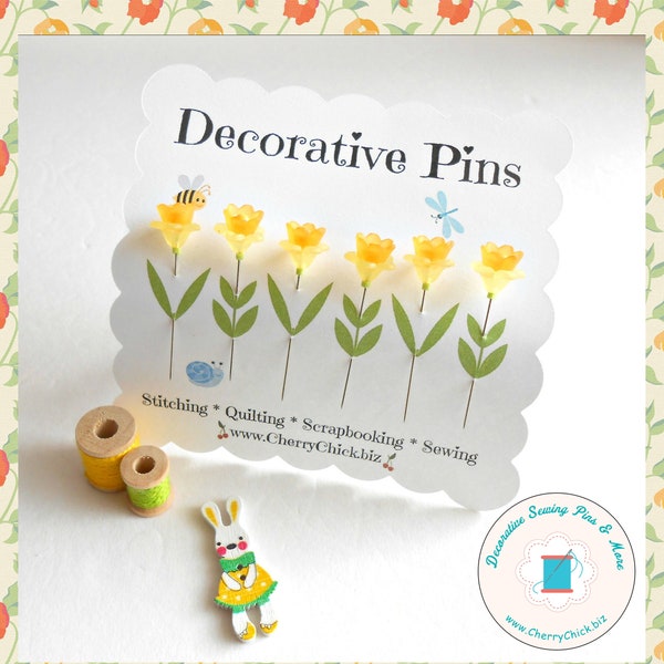 Daffodil Sewing Pins - Decorative Sewing Pins - Garden Pins - Push Pins - Scrapbooking Pin - Bulletin Board Pin - Gift for Quilters