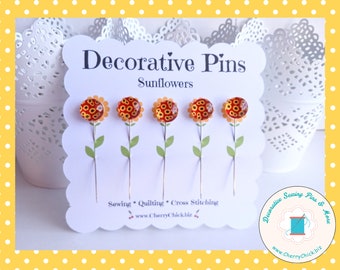 Sunflower Decorative Sewing Pins - Counting Pins - Flower Pins - Pin Toppers - Gifts for Quilters - Quilt Retreat Gifts - Sunflower Pins