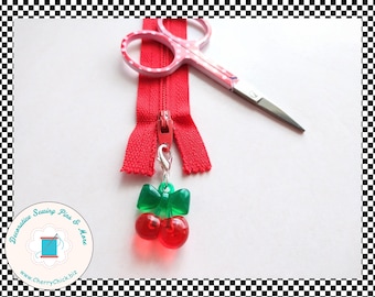 Cherry zipper charm pair - Cherry zipper pull - Cherry Planner Charm - Cherry Bag Charm - Cherries - Gifts for Quilter - Cherry charm
