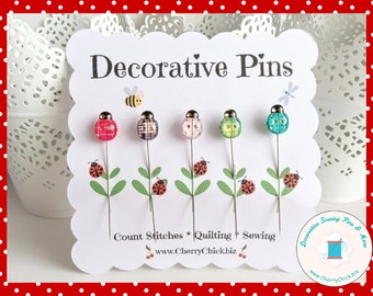 Ladybug Sewing Pins - Decorative Sewing Pins - Fancy Sewing Pins - Counting Pins - Ladybug - Pretty Pins - Gifts for Quilters - Retreat Gift