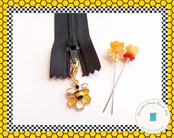 Bee Honeycomb zipper charm - Honey Bee zipper pull - Bee Planner Charm - Bee Charms - Gift for quilter - Quilted bag charms