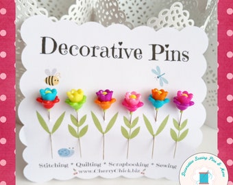 Sewing Pins - Flower Pins - Gift for Quilters - Decorative Sewing Pins - Pretty Pins - Scrapbooking Pins - Quilting Pins -  Pincushion Pins