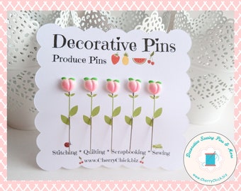 Peach Sewing Pins - Decorative Sewing Pins - Peach Pins - Handmade Pins - Peaches - Produce Pins - Peach Counting Pins - Counting Pins