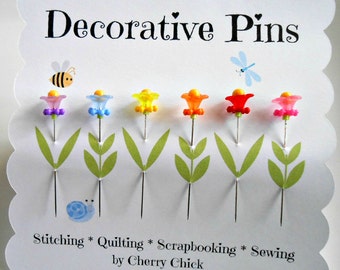 Decorative Sewing Pins - Rainbow Flower Sewing Pins - Scrapbooking Pins - Push Pins - Bulletin Board Pin - Gift for Quilters