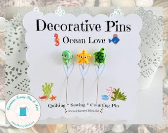 Under the Sea Sewing Pin - Decorative Sewing Pins - Ocean theme Pin - Gift for Quilters - Sewing Gifts - Counting Pins - Turtle Sewing Pin