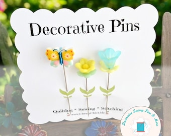Butterfly Sewing Pins - Decorative Sewing Pins - Butterfly Pin - Handmade Pins - Sewing Pins - Tulip Flower Sewing Pin