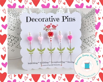 Heart Sewing Pins - Decorative Sewing Pins - Valentine Sewing Pin - Push Pin - Sewing Gift - Gift for Quilters - Heart Pins - Sewing Retreat