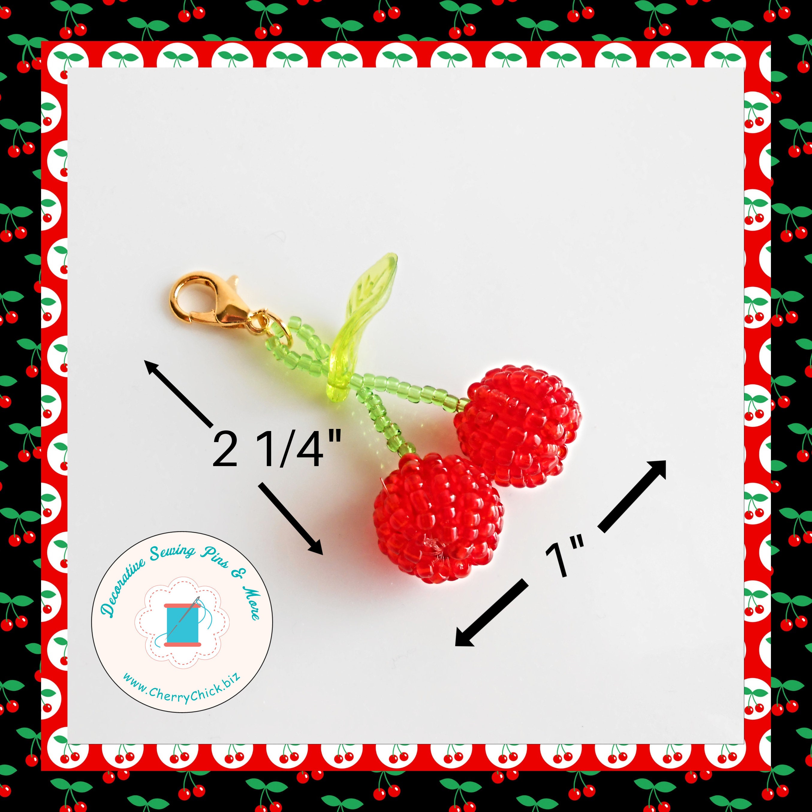 Beaded Cherry zipper charm Cherry zipper pull Cherry Planner Charm