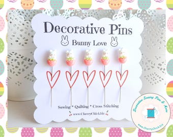 Bunny Egg Sewing Pins - Decorative Sewing Pins - Bunny Counting Pins - Rabbit Sewing Pins - Gifts for Cross Stitchers - Bunny Sewing Pins