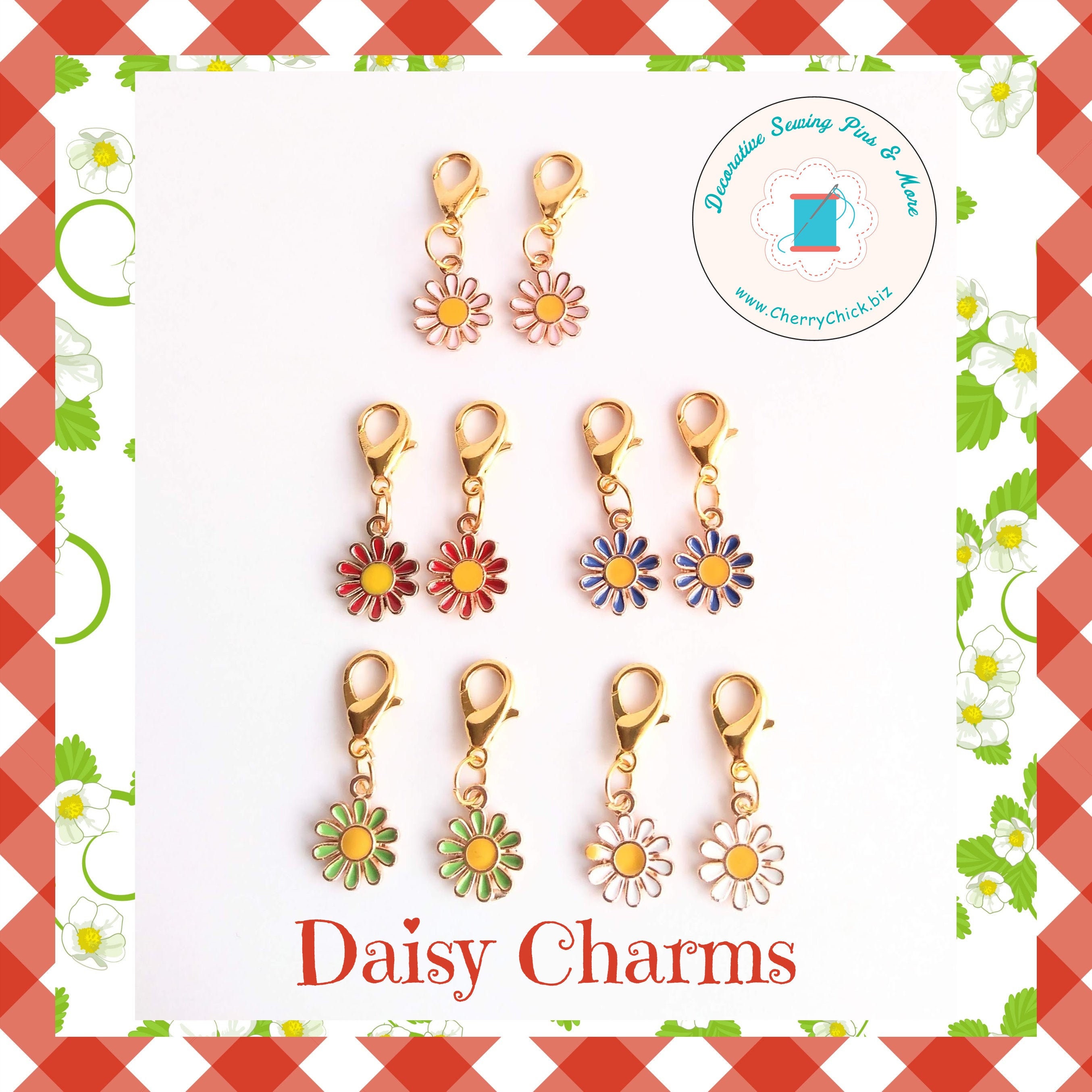 Flower zipper charm pair - Daisy zipper pull pair - Flower Planner Charms -  Daisy Charm - Flower Charm - Flower zipper pull - Flower pull