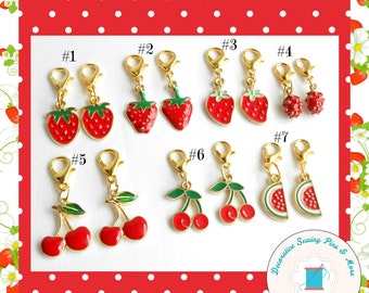 Strawberry zipper charm pair - Watermelon zipper pull pair - Strawberry Planner Charms - Cherry Charm - Strawberry Charm - Watermelon Charm