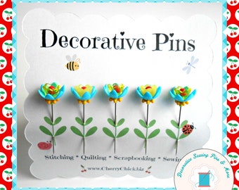 Sewing Pins - Flower Pins - Gift for Quilters - Decorative Sewing Pins - Pretty Pins - Scrapbooking Pins - Quilting Pins -  Pincushion Pins