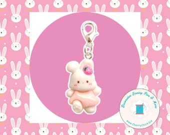 Spring Bunny zipper charm - Resin Bunny zipper pull - Bunny Planner Charm - Rabbit Charm - Rabbit zipper charm - Rabbit Strawberry Charm