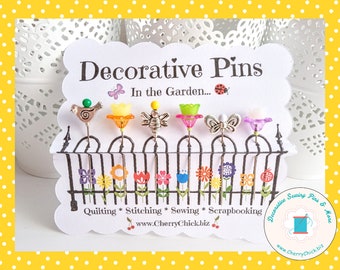 Decorative Sewing Pins - Pretty Pins - Quilting Pins - Flower Pins - Sewing gifts - Quilter gifts - Bulletin Board Pin - Push Pin