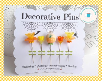 Decorative Halloween Pins - Halloween Sewing Pins - Decorative Sewing Pins - Buffalo Checks - Autumn Pins - Pumpkin Pins - Fall Pins