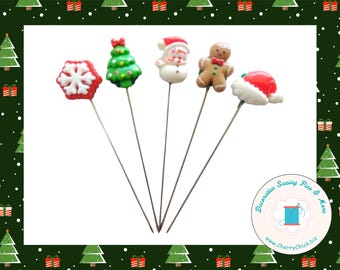 Christmas Sewing Pin - Decorative Sewing Pin - Holiday Counting Pin - Christmas Tree Sewing Pin - Santa hat Sew Pin - Snowflake Sewing Pin