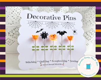 Halloween Sewing Pins - Decorative Sewing Pins - Spider Sewing Pin - Bat Sewing Pin - Counting Pins