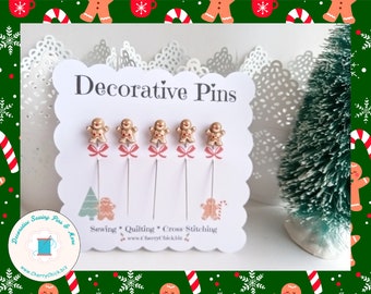 Gingerbread Man Sewing Pins - Decorative Sewing Pins - Holiday Sewing Pins - Handmade Pins - Sewing Pins - Pretty Sewing Pins - Quilter Gift