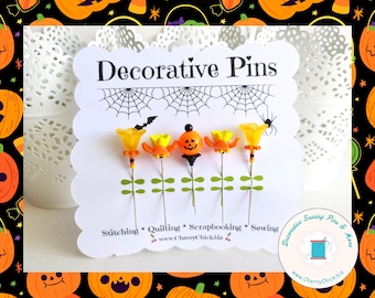 Decorative Halloween Pins - Jack o' Lantern Pins - Decorative Sewing Pins - Quilting Pins - Autumn Pins - Gift for Quilters - Fall Pins
