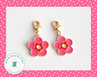 Flower zipper charm pair - Pink Floral zipper pull pair - Flower Planner Charms -  Pink Floral Charm - Flower zipper pull - Flower pull