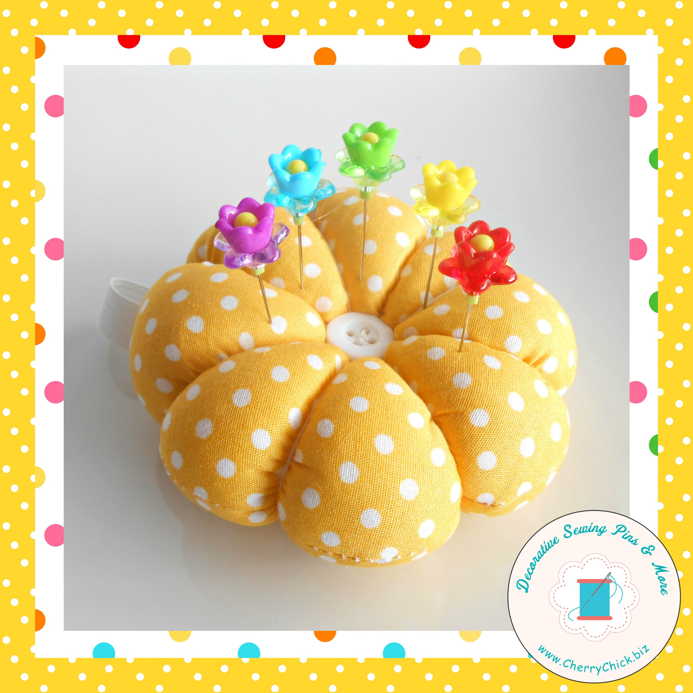Polka Dot pumpkin style wrist pin cushion with Decorative Sewing Pins Gifts for Quilters Pin