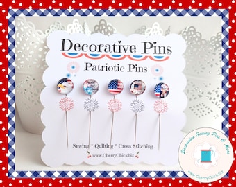 Patriotic Sewing Pins - Red, White, Blue Sewing Pins - Decorative Sewing Pin - Counting Pin - Gift for Quilters - Sewing Gifts - Flag Pins