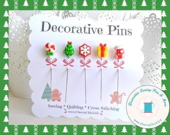 Christmas Sewing Pin - Decorative Sewing Pin - Holiday Counting Pins - Christmas Tree Sewing Pin - Stocking Sew Pin - Snowflake Sewing Pin -