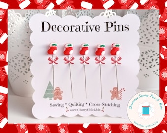 Christmas Stocking Sewing Pins - Sewing Pins - Holiday Sewing Pins - Handmade Pins - Christmas Pins - Decorative Sewing Pins - Retreat gifts