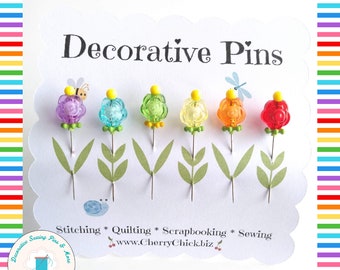 Sewing Pins - Gift for Quilters - Decorative Pins - Pretty Pins - Fancy Pins - Scrapbooking Pins - Quilting Pins -  Pincushion Pins