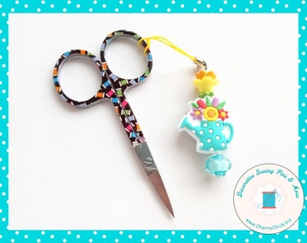 Watering Can Scissors Fob - Scissors Minder - Planner Charm - Gift for Quilter - Purse Charm - Beaded Zipper Pull - Gift for Seamstress