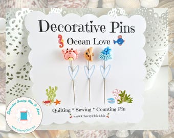 Under the Sea Sewing Pin - Decorative Sewing Pins - Ocean theme Pin - Gift for Quilters - Sewing Gifts - Counting Pins - Fish Sewing Pin