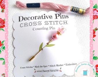 Counting Pin - Crossstitch Pin - Flower Pin - Gift for Cross Stitchers - Decorative Pin - Marking Pin - Stick Pin - Count Pin