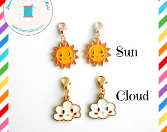 Sun zipper charm pair - Sun zipper pull pair - Cloud zipper charm - Sun bag Charms - Cloud Bag charm - Cloud zipper pull - Sun charm