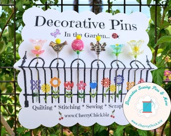 Garden Themed Decorative Sewing Pins - Flower Sewing Pins - Quilting Pins - Sewing gifts - Quilter gifts - Counting Pins