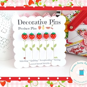 Épingles à coudre fraise - épingles de comptage fraise - cadeau pour courtepointe - épingles décoratives - épingles de scrapbooking - épingles à courtepointe - épingles de pelote d'épingles