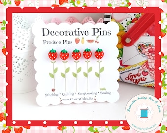 Strawberry Sewing Pins - Strawberry Counting Pin - Gift for Quilter - Decorative Pins - Scrapbooking Pins - Quilting Pins -  Pincushion Pins