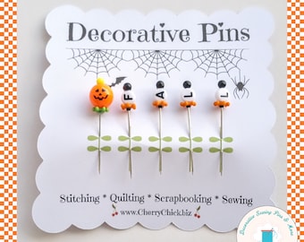Decorative Halloween Pins - Pumpkin Pins - Decorative Sewing Pins - Quilting Pins - Autumn Pins - Gift for Quilters - Fall Pins