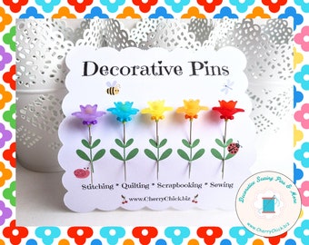 Sewing Pins - Flower Pins - Gift for Quilters - Decorative Sewing Pins - Pretty Pins - Scrapbooking Pins - Quilting Pins -  Pincushion Pins