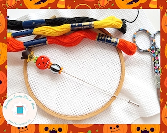Halloween Counting Pin - Jack o' Lantern Counting Pin - Gift for Cross Stitchers - Decorative Pin - Marking Pin - Pumpkin Counting Pin